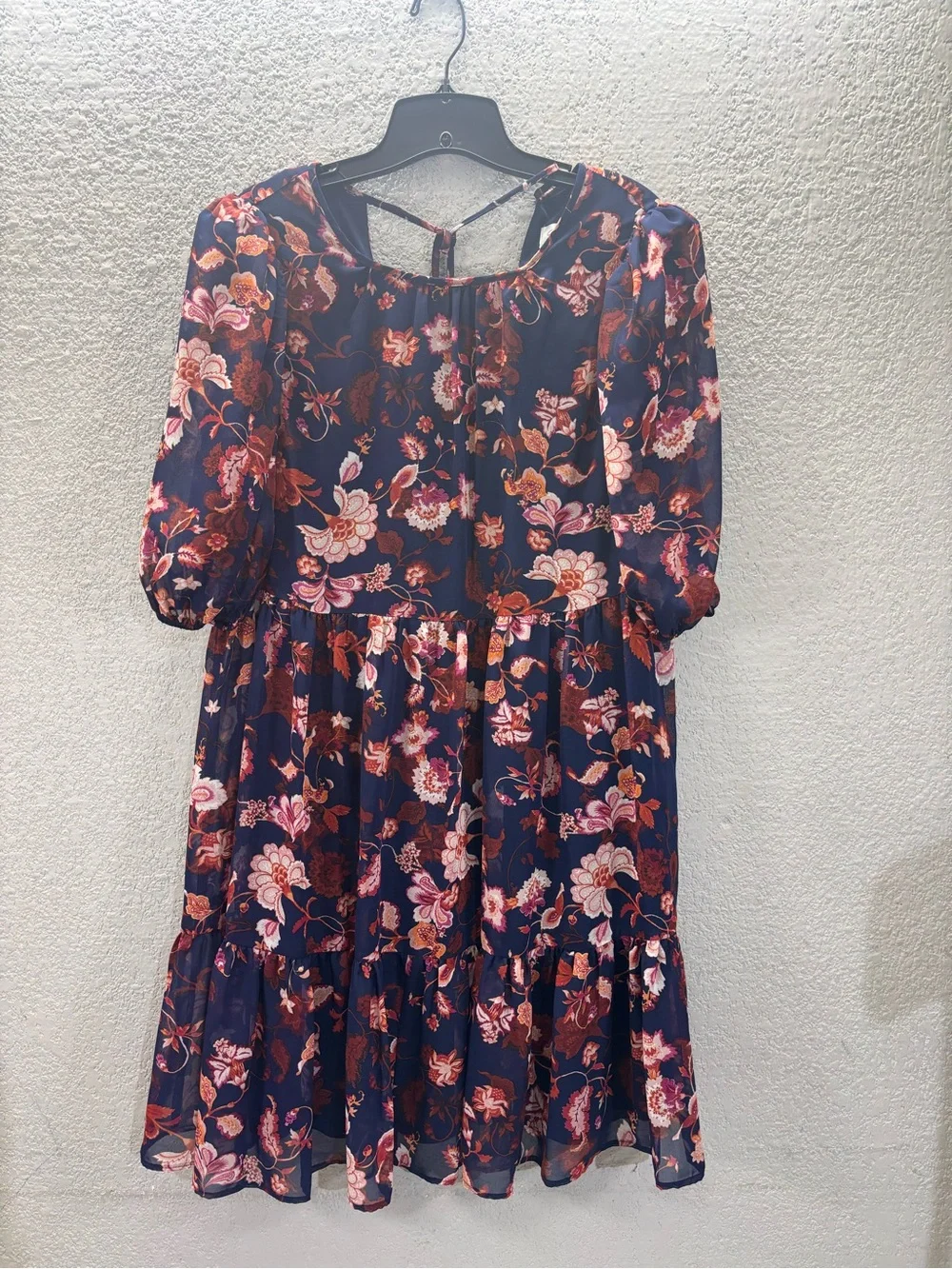 Navy Floral Tiered Mini Dress - Picture 2 of 5